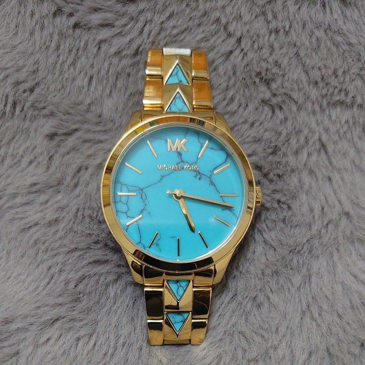 【美品】MICHAEL KORS マイケルコース MK6670 ゴールド ターコイズブルー レディース腕時計 正常作動