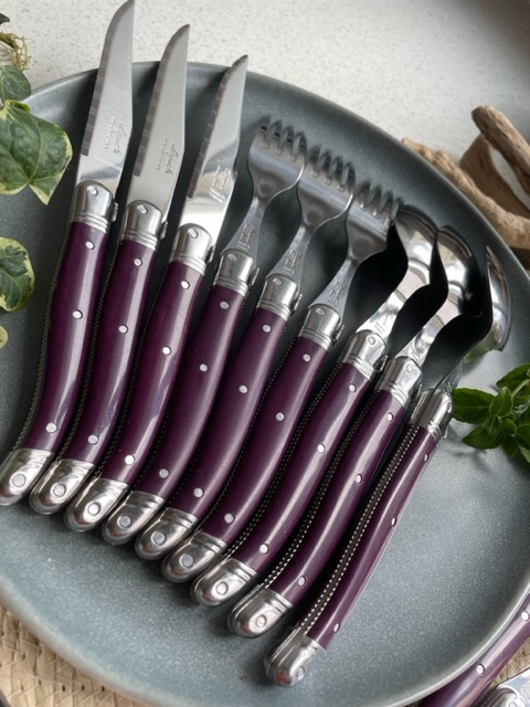  purple color 24ps.@Laguiolelagi all cutlery knife + Fork + spoon + Cafe spoon each 6ps.@JeanNeron France .. color dinner set laiyo-ru