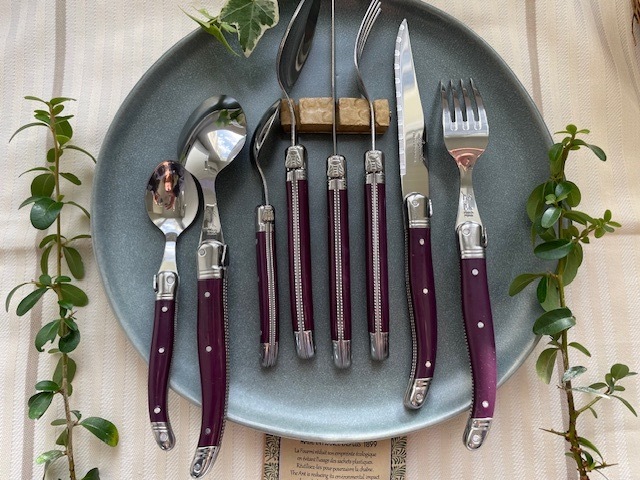  purple color 24ps.@Laguiolelagi all cutlery knife + Fork + spoon + Cafe spoon each 6ps.@JeanNeron France .. color dinner set laiyo-ru