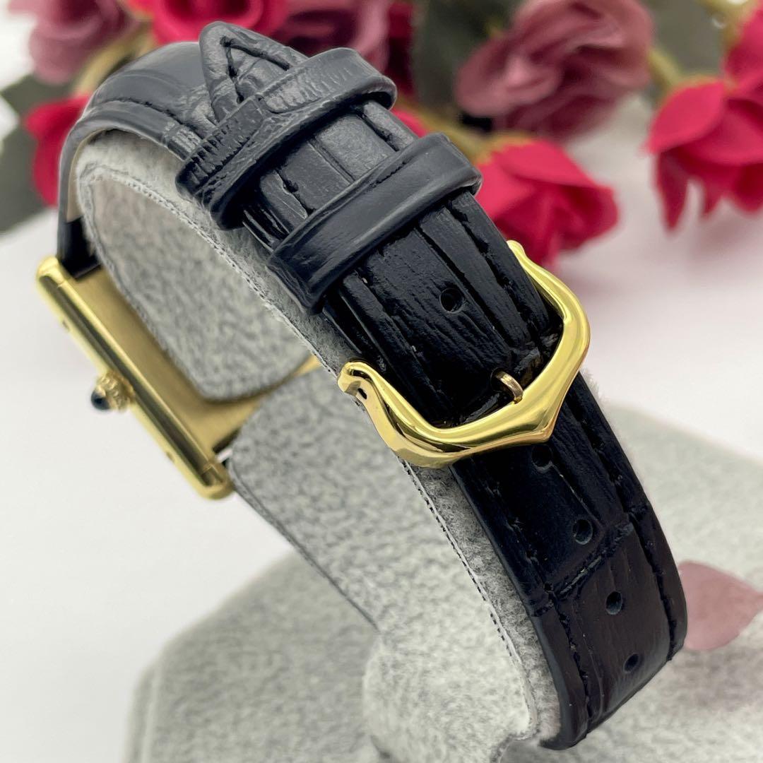 T568 分解整備・磨き済 Cartier カルティエ ヴェルメイユ マストタンクLM ブラウン文字盤×黒ストラップ 手巻 機械式 腕時計_画像9