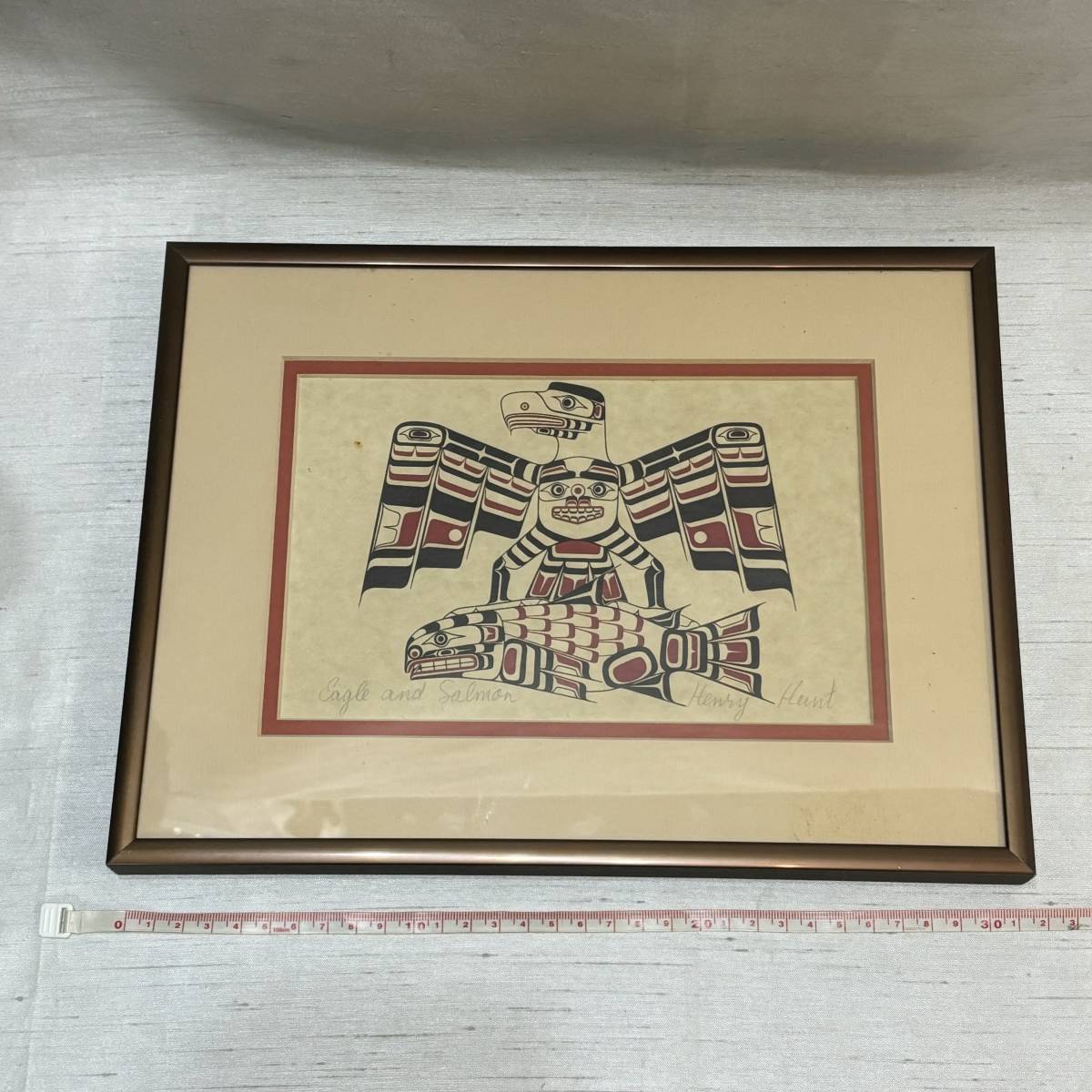* Henry handle toHenry Hunt Eagle And Salmon Serigraphseli graph silk screen picture frame attaching Native American n Indian 