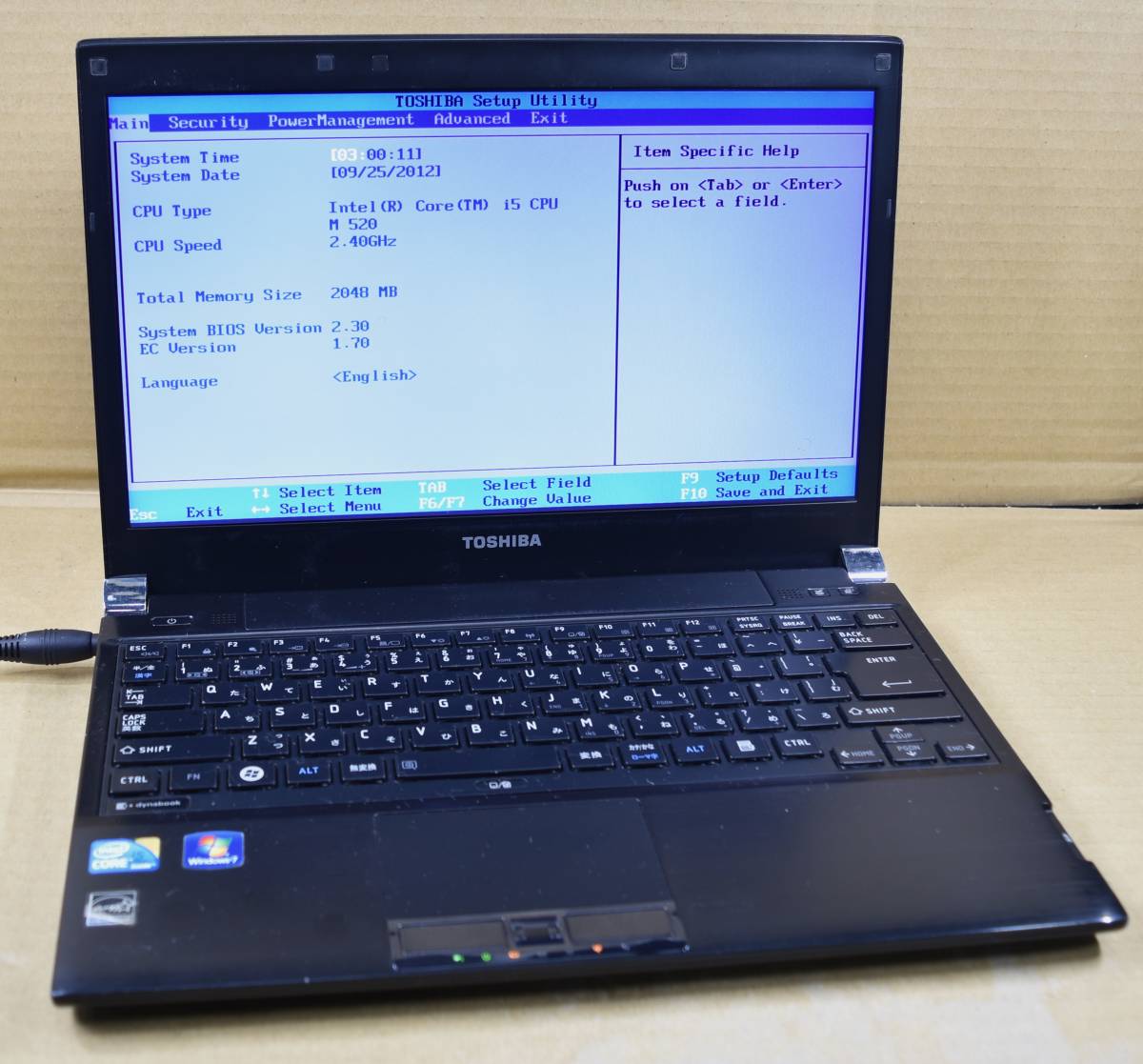 起動確認のみ(ジャンク扱い) 東芝 dynabook RX3 SM240E/3HD CPU:Core i5-M520 RAM:4G HDD:無し (管:KP154_画像1