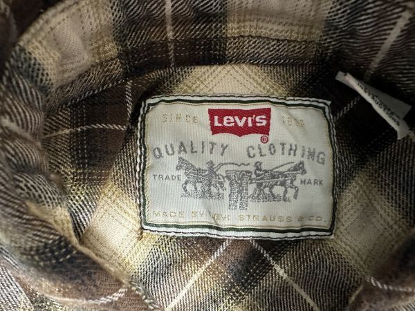 ☆US古着 Levi‘s リーバイス ネルシャツ チェック柄 長袖 シャツ ブラウン茶カーキ【M】コットン　　　　　　　◆4229◆_画像5