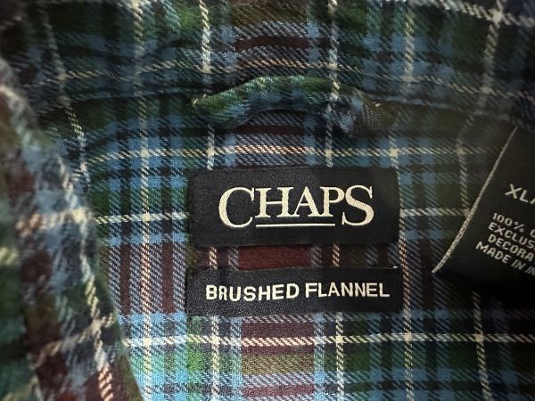 ☆ビッグサイズ US古着 CHAPS チャップス ネルシャツ チェック柄 長袖 シャツ ブルー青×エンジ【ＸL】コットン　　　　　　　◆4234◆_画像5