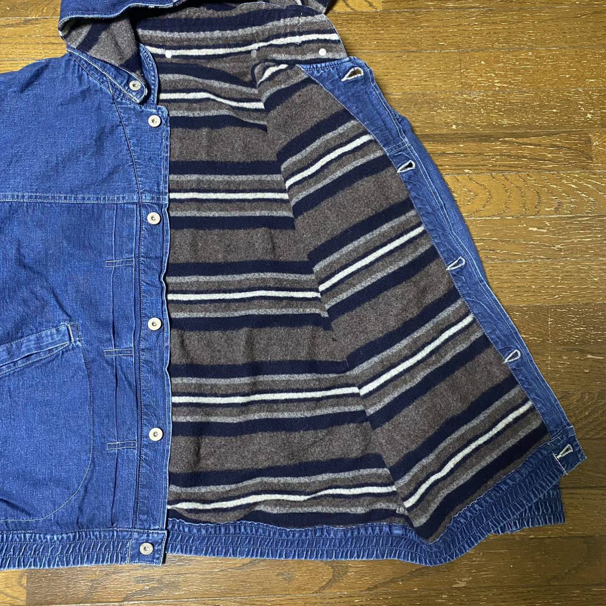 21AW TENDERLOIN DENIM BLANKET HOODED JKT WASH テンダーロイン デニム ブランケット ジャケット ブルゾン インディゴ 西浦着 Lサイズ_画像7