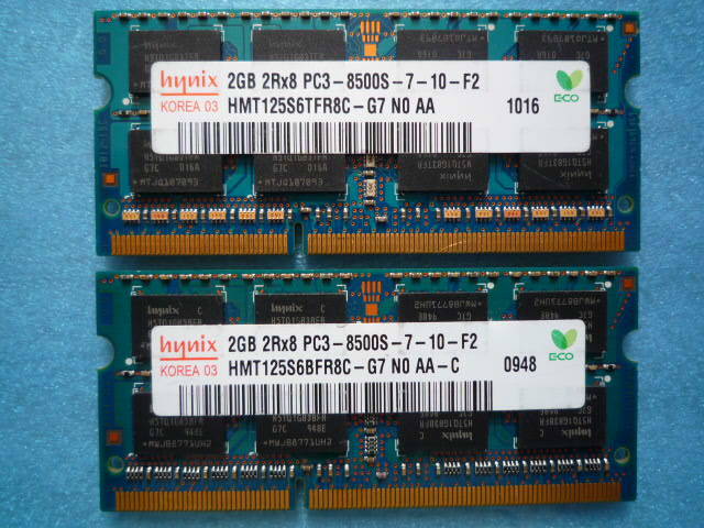 MA彡 hynix PC3-8500S DR3-1066 2GB×2枚 SO-DIMM 204pin 動作保証品 ★Hu-02_画像2