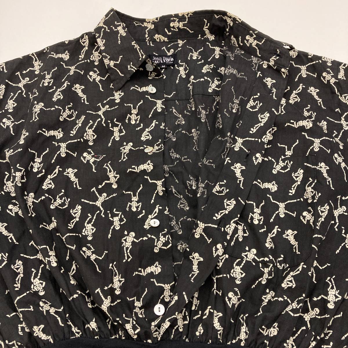 90s Jean Paul GAULTIER HOMME スカル 総柄 異素材 切替 長袖
