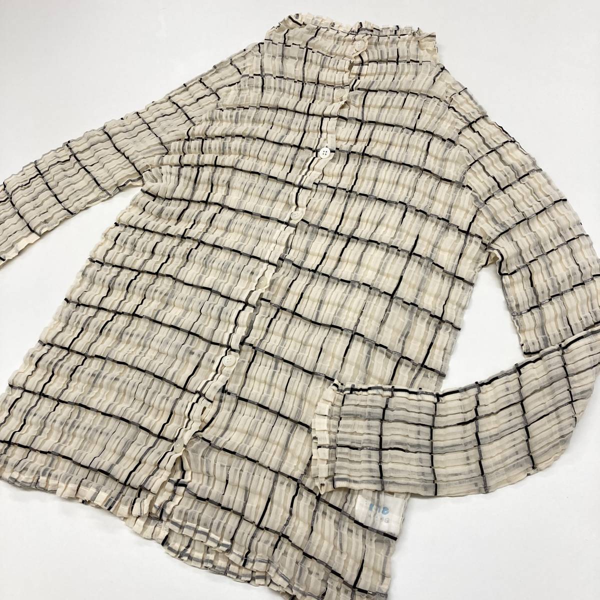 me ISSEY MIYAKE プリーツ シースルー チェック ブラウス イッセイミヤケ シアー シャツ ポップコーン PLEATS PLEASE archive 3110268