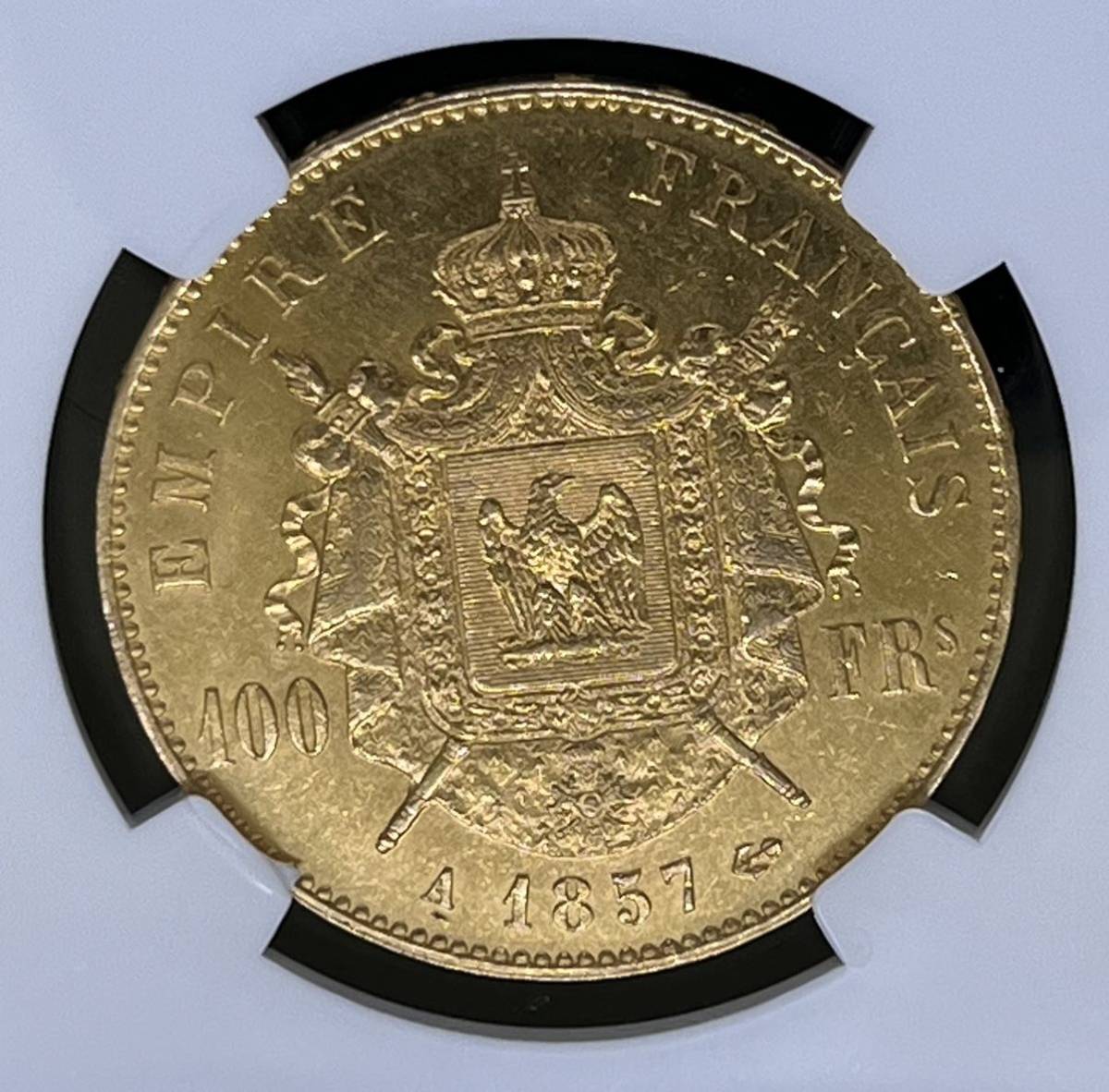 フランス 1857年A 100フラン 金貨 ナポレオン3世 無冠 NGC鑑定済_画像2