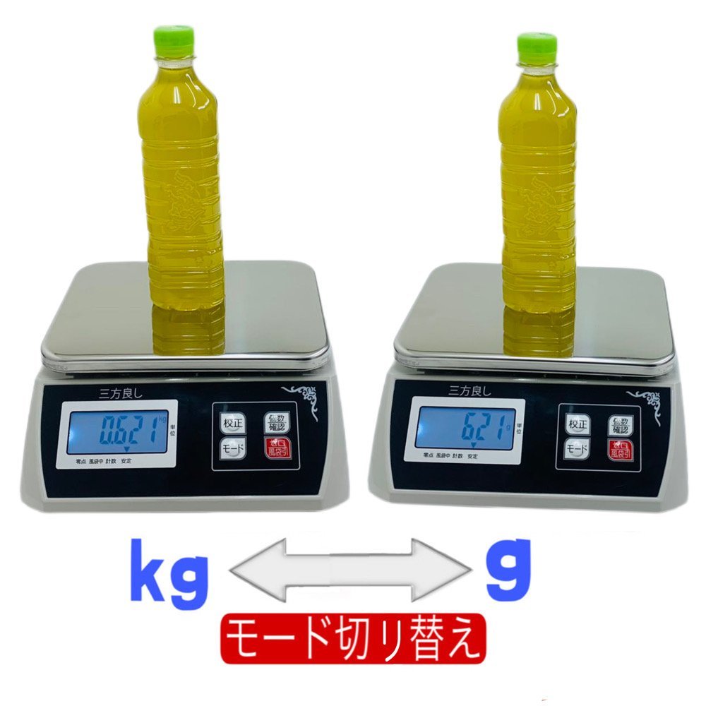 三方良し防塵デジタル皿はかり20kg/1g 電池式 液晶大画面表示 ステンレス皿仕様　皿はかり はかりデジタル計り量り】上皿秤 電池式皿はかり_画像3