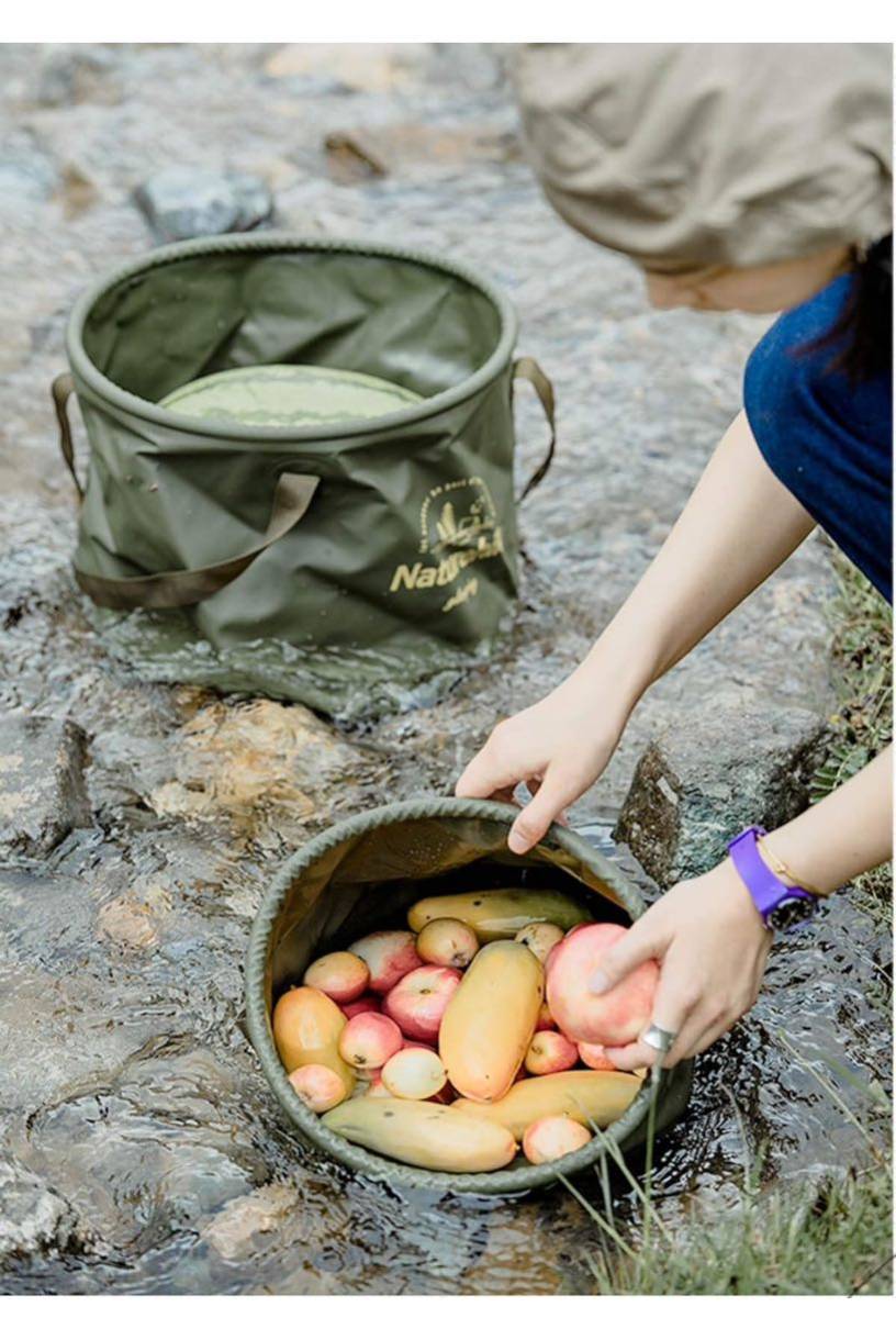 Naturehike 折りたたみ バケツ 自立式 大容量 10L/20L バケツ 釣り用 キャンプ 防水 バッグ 防災 給水バッグ 洗車用バケツ (グリーン, 10L)_画像3