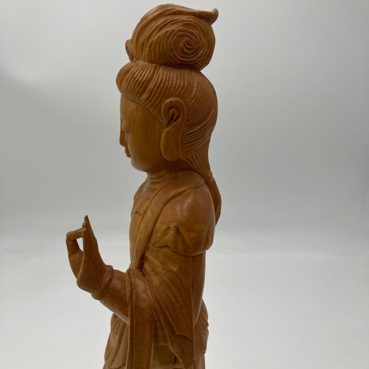 【E-35】珍品東洋彫刻長髪美人 木彫り 置物 仏像 縁起物_画像8