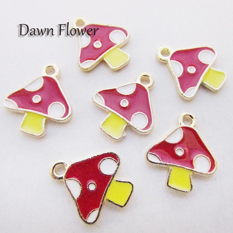 【D-0852】7pcs　きのこ　15×13mm　レッド　チャーム　ハンドメイドパーツ_画像1