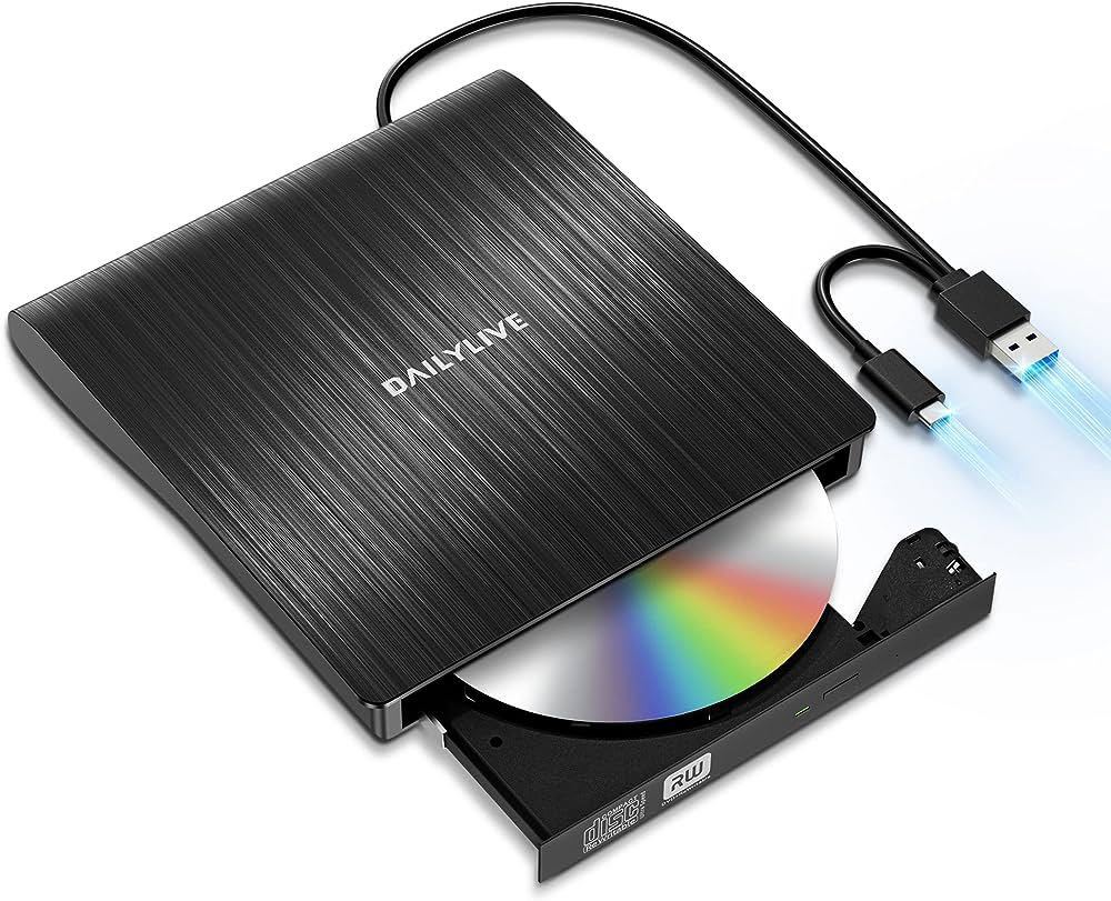 DAILYLIVE 2023 ブラック 外付けDVD/CDドライブ DVDレコーダー DVD-Rプレーヤー USB3.0&Type-C対応 ケーブル内蔵 _画像1