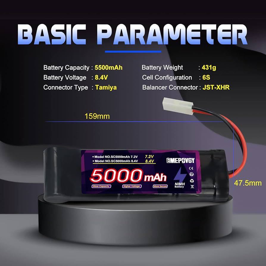 EMEPOTGY 8.4V ニッケル水素 5,000mAh 大容量ニッケル水素ラジコンバッテリー タミヤプラグ付き 多種類のラジコンカー/ラジコントラック_画像2
