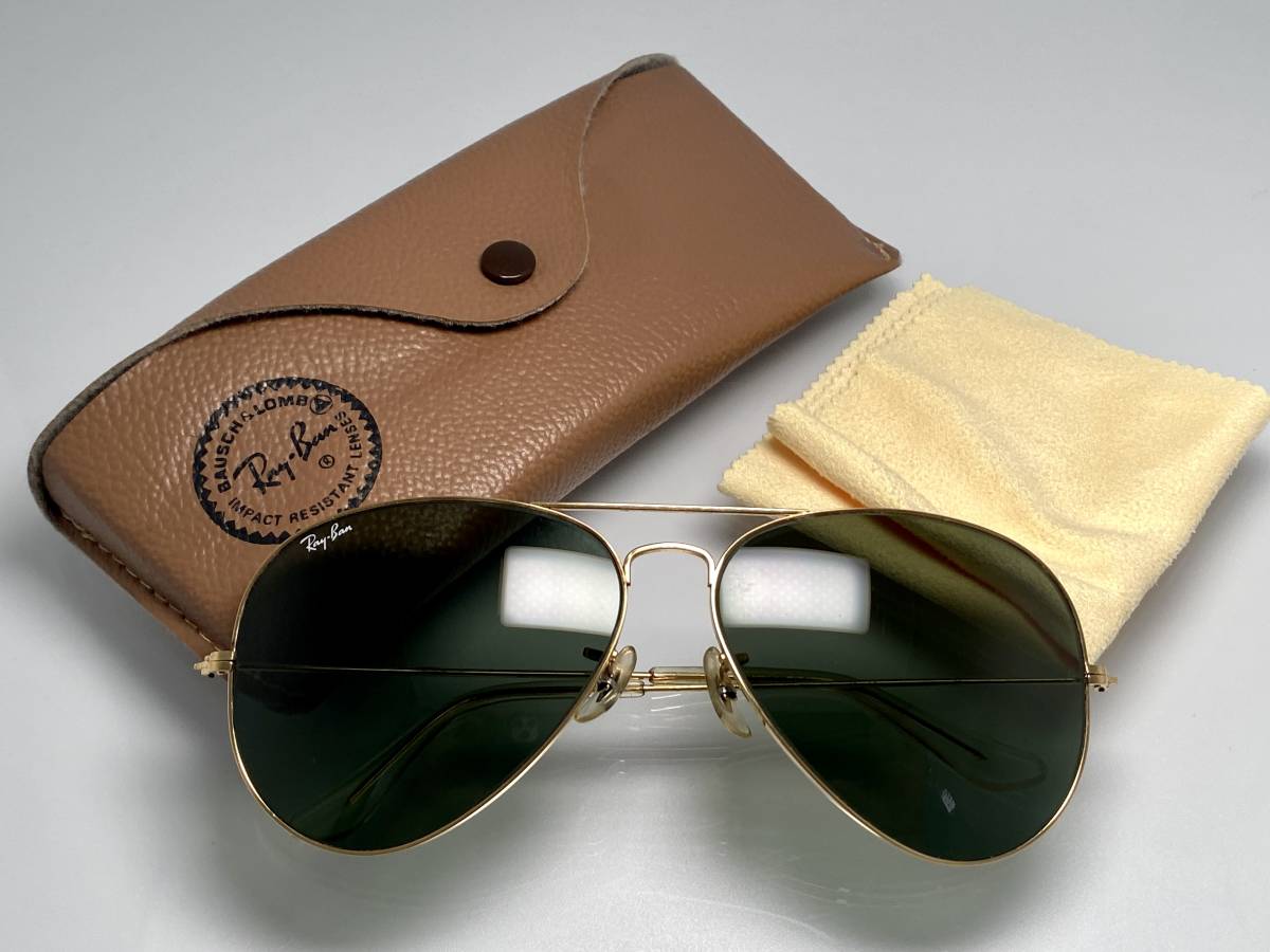 ケース付★B&L RAY-BANボシュロムレイバン Metalメタル2 GOLDゴールド G-15 白ロゴ BL砂打 ティアドロップVINTAGEサングラスUSA製 62mm_画像2