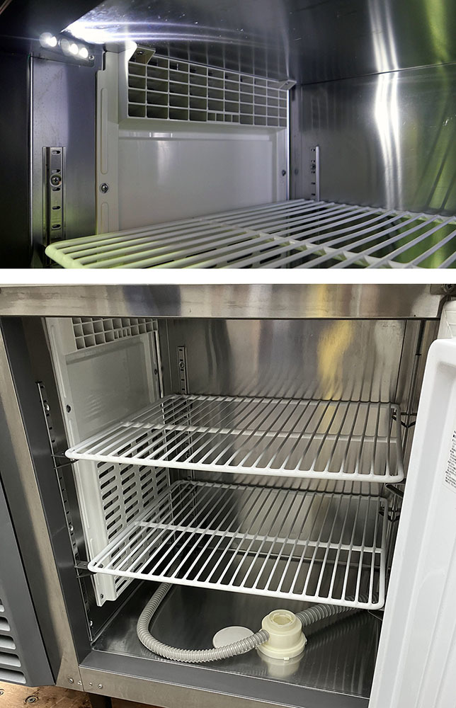 2021年製 フクシマガリレイ 冷蔵コールドテーブル LRC-090RM 100V 1枚扉 幅900 奥行600 高さ820 横型冷蔵庫 台下冷蔵庫 インバータ 庫内灯_画像4