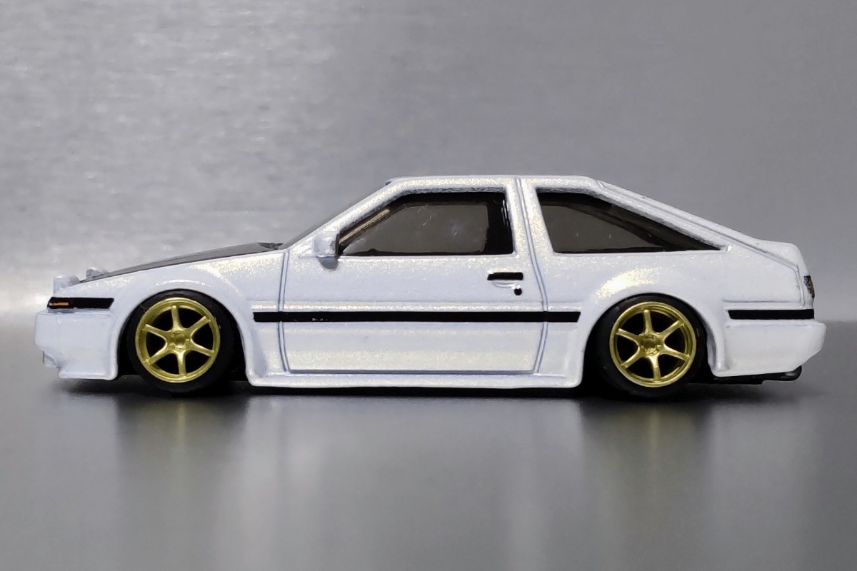 希少 レア プレミアム トヨタ AE86 スプリンター トレノ 改 アドバン ホイール シャコタン カスタム ツライチ 改造 ドリフト パール (1/64)_画像3