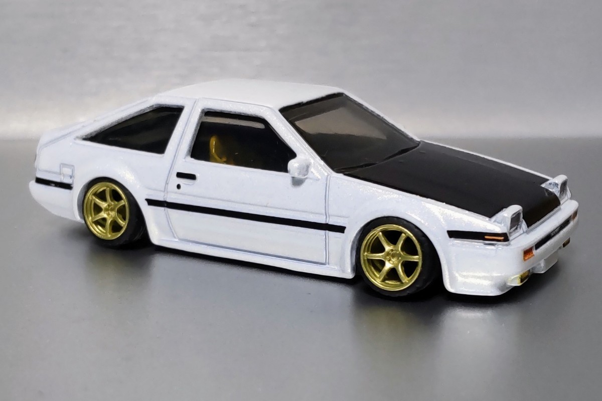 希少 レア プレミアム トヨタ AE86 スプリンター トレノ 改 アドバン ホイール シャコタン カスタム ツライチ 改造 ドリフト パール (1/64)_画像5