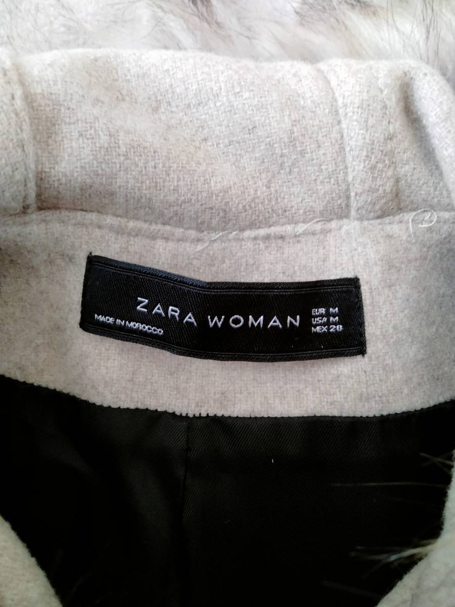 ZARA ザラ woman レディース ダッフルコート アウター ジャケット Mサイズ ベージュ ウール ファー付 定価15990円 完売_画像3