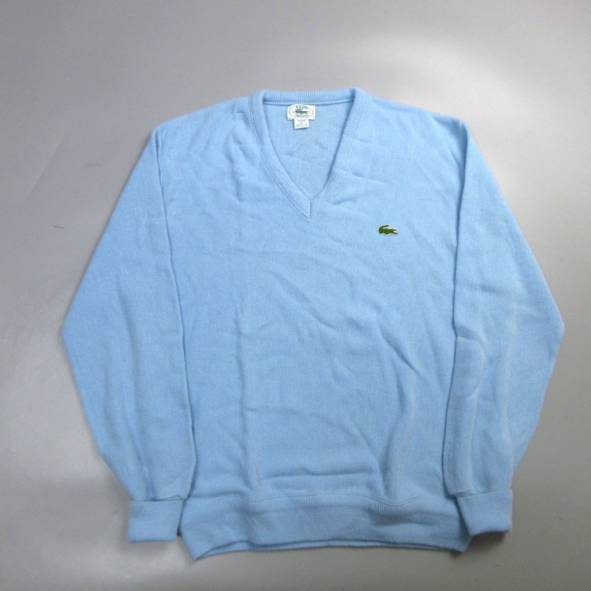 美品 80s USA製 IZOD LACOSTE アイゾット ラコステ アクリルニット セーター メンズ L 水色 ヴィンテージ_画像1