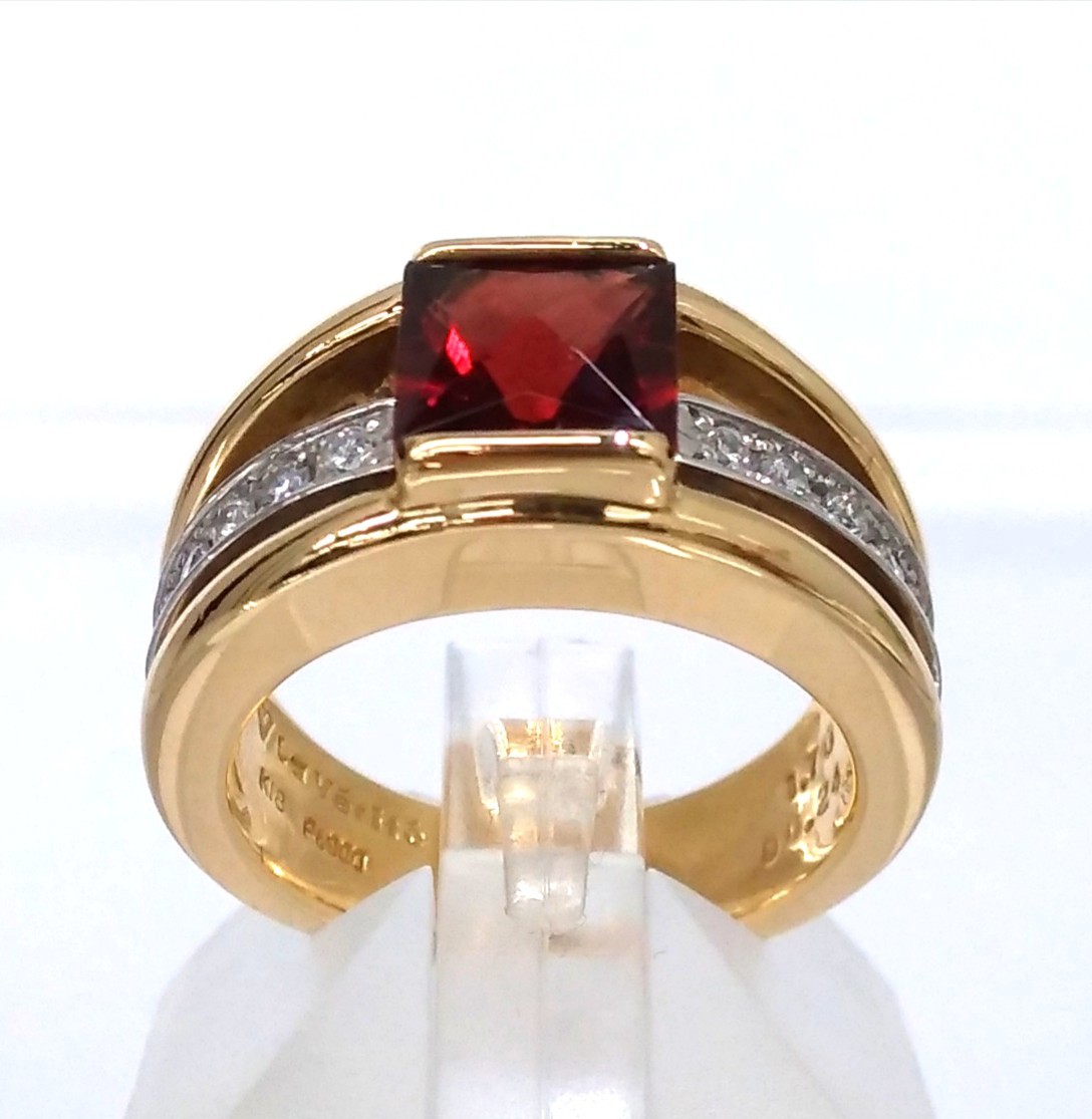 訳あり超特価の通販 0.24ct ダイヤモンド 天然ガーネット Pt900 K18 【新品仕上げ済/ソーティング付】 リング 13.9g 約12号 ガーネット