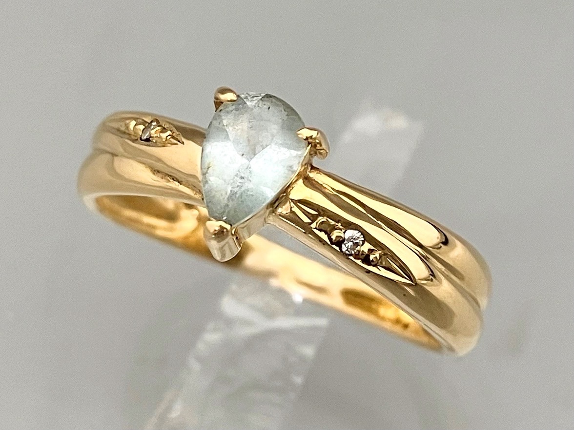 【今日の超目玉】 K18/#11/2.6g/水色ストーン付き/ダイヤ付きリング 店舗受取可 イエローゴールド