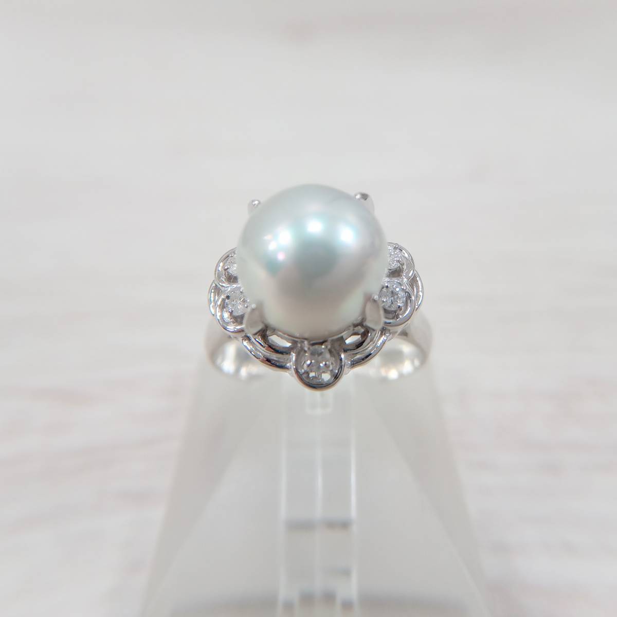 独特の上品 【輝く真珠リング】Pt900/ダイヤ0.11ct /レトロ/#11.5/6.7g プラチナ台真珠リング ダイヤ付 真珠
