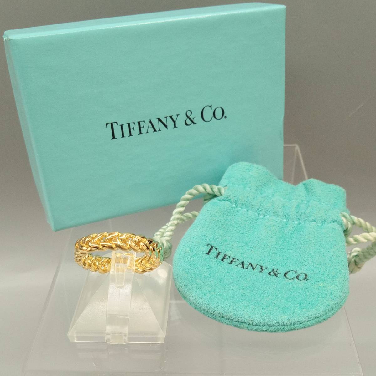 【箱付き！新品仕上げ済み】TIFFANY ＆ Co. ティファニー K18 18金 イエローゴールド 13号 6.2g ツイストリング 指輪 店舗受取可の画像1