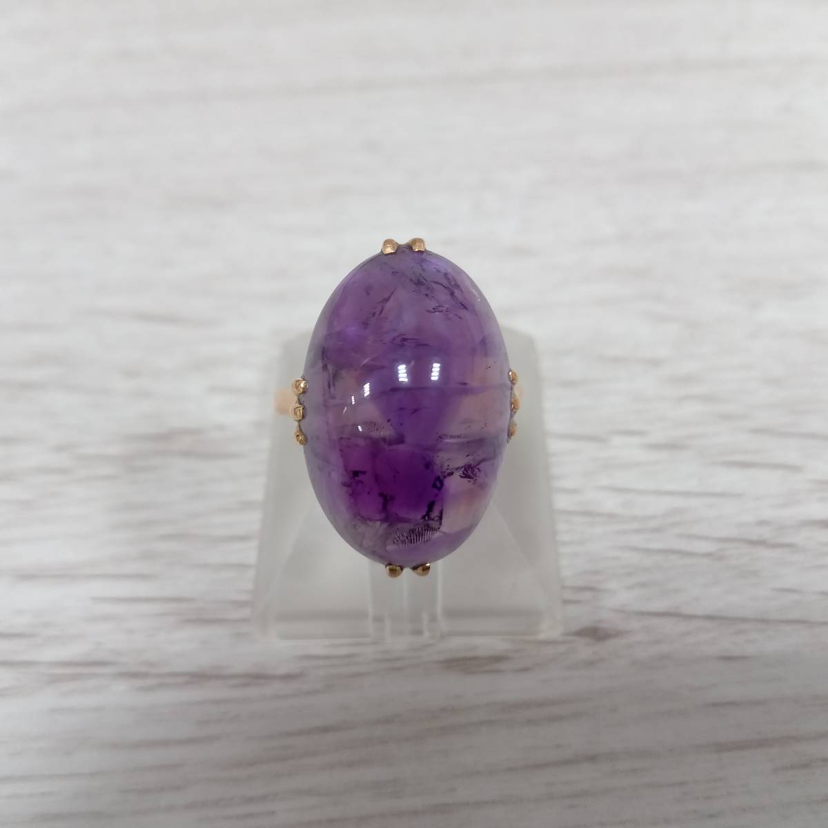 ファッション通販 安い 【天然アメシスト リング】K18 /アメシスト/#13.5/4.8g /キズ有/イエローゴールド台アメシスト リング 鑑別書付 アメジスト