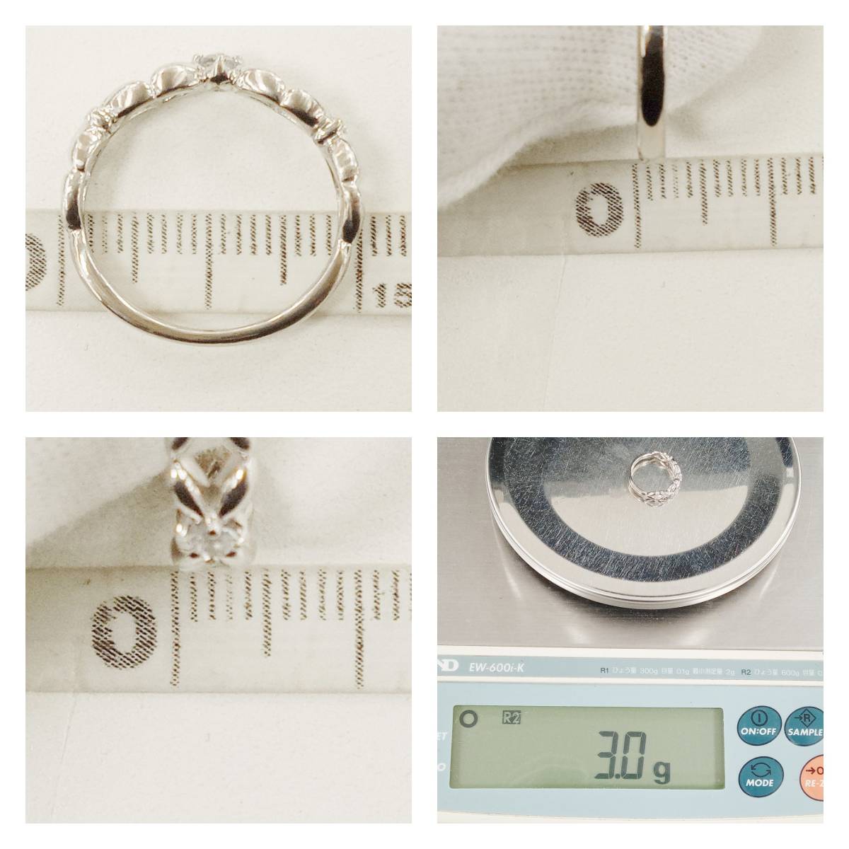 K18WG　＃9.5　総重量約3.0g　D0.02ct　ホワイトゴールド　18金　約9.5号　ダイヤモンド　指輪　リング　アクセサリー_画像8