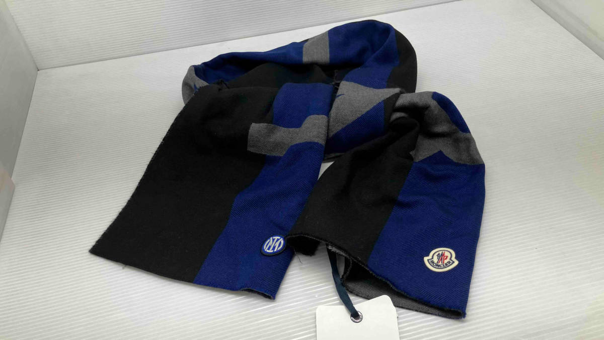 ★ MONCLERモンクレール INTER MILANO SCARF ストール マフラー 羊毛98% ナイロン2% 保存袋あり タグ付き ブルー×ブラック 冬_画像6