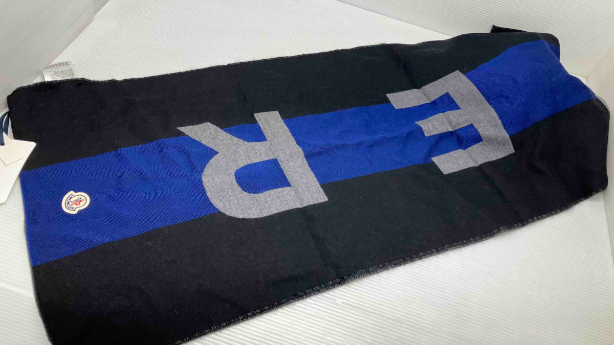 ★ MONCLERモンクレール INTER MILANO SCARF ストール マフラー 羊毛98% ナイロン2% 保存袋あり タグ付き ブルー×ブラック 冬_画像4