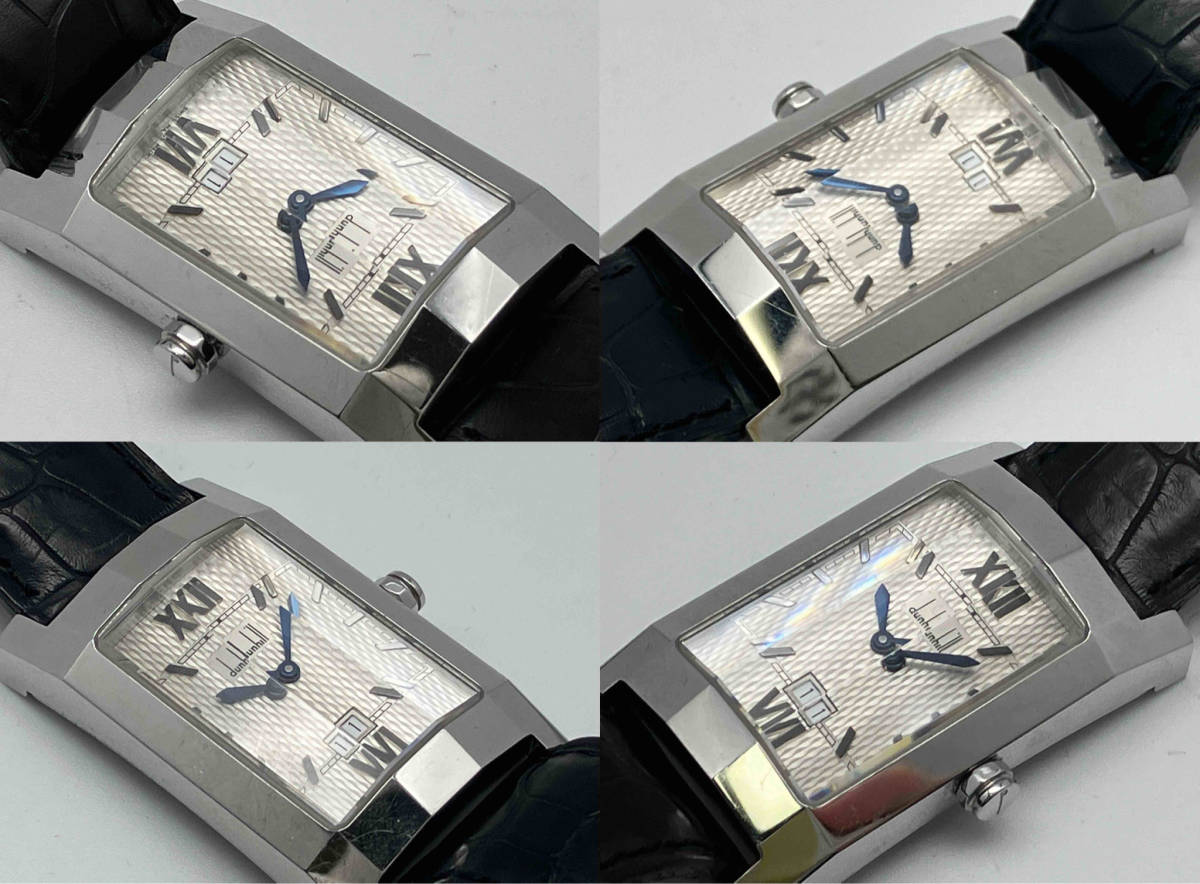 【ジャンク】Dunhill ダンヒリオン UF29519-8014 文字盤ホワイト 革ベルト黒 腕時計_画像4