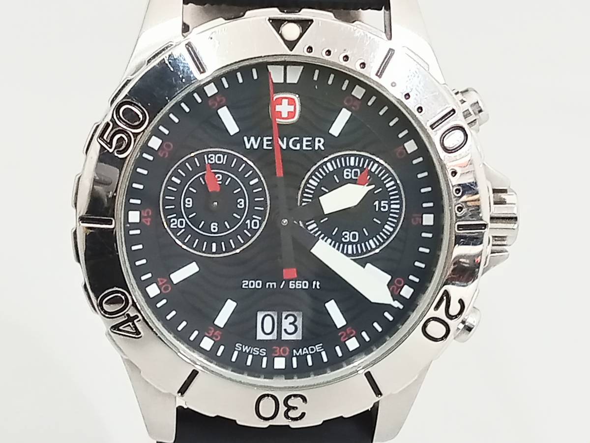 WENGER 7085X クロノグラフ 腕時計 ウェンガー 黒文字盤 白時字 クォーツ メンズ