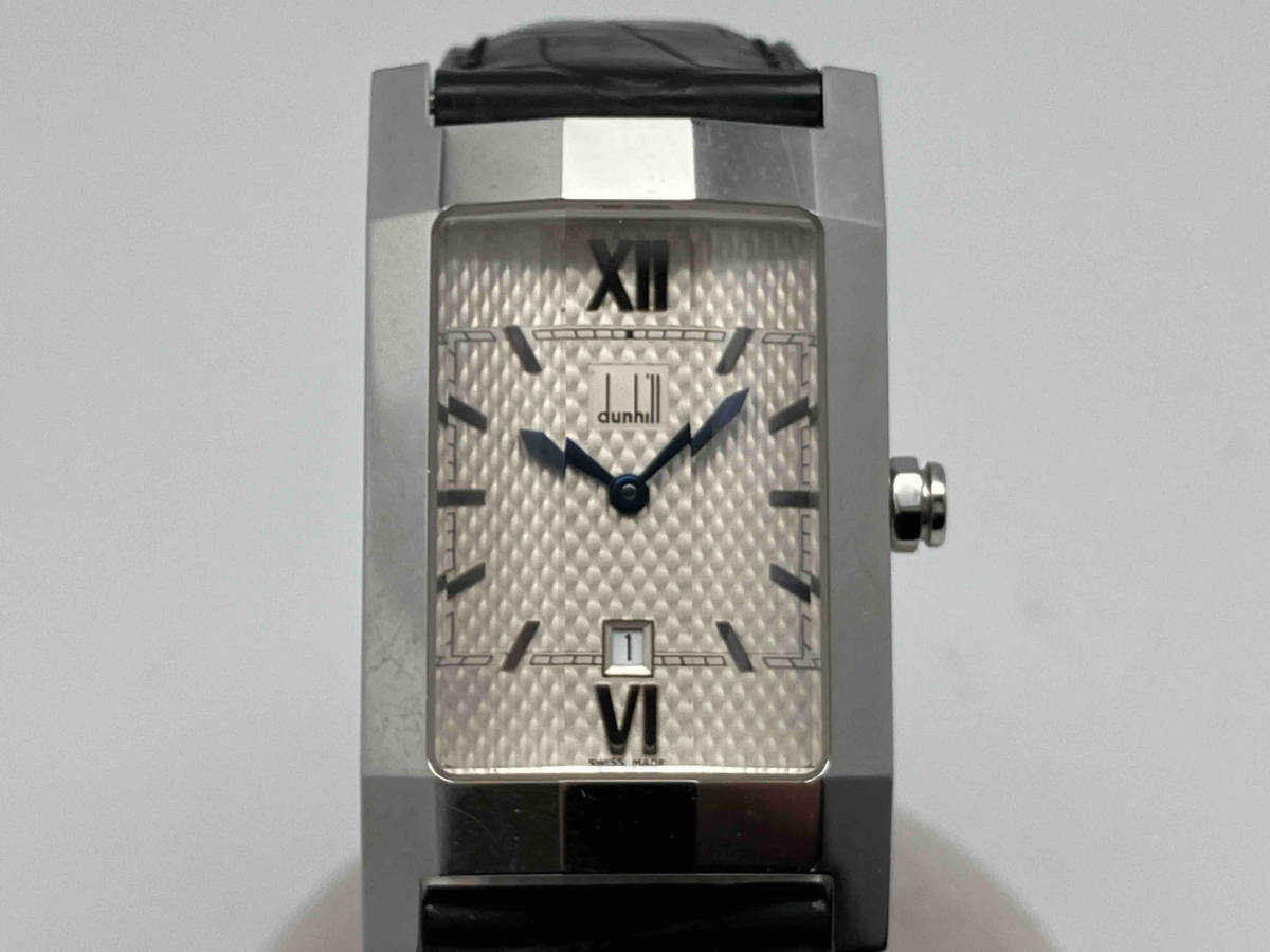 【ジャンク】Dunhill ダンヒリオン UF29519-8014 文字盤ホワイト 革ベルト黒 腕時計