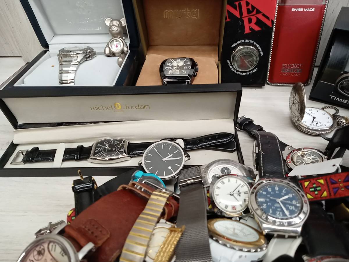 ⑨[ジャンク]腕時計100本まとめ売り CORUM EDOX BULOVA LONGINES SWISS MILITARY SKAGEN TECHNOS Swatch ELGIN Tendence TIMEX Fossil など_画像4