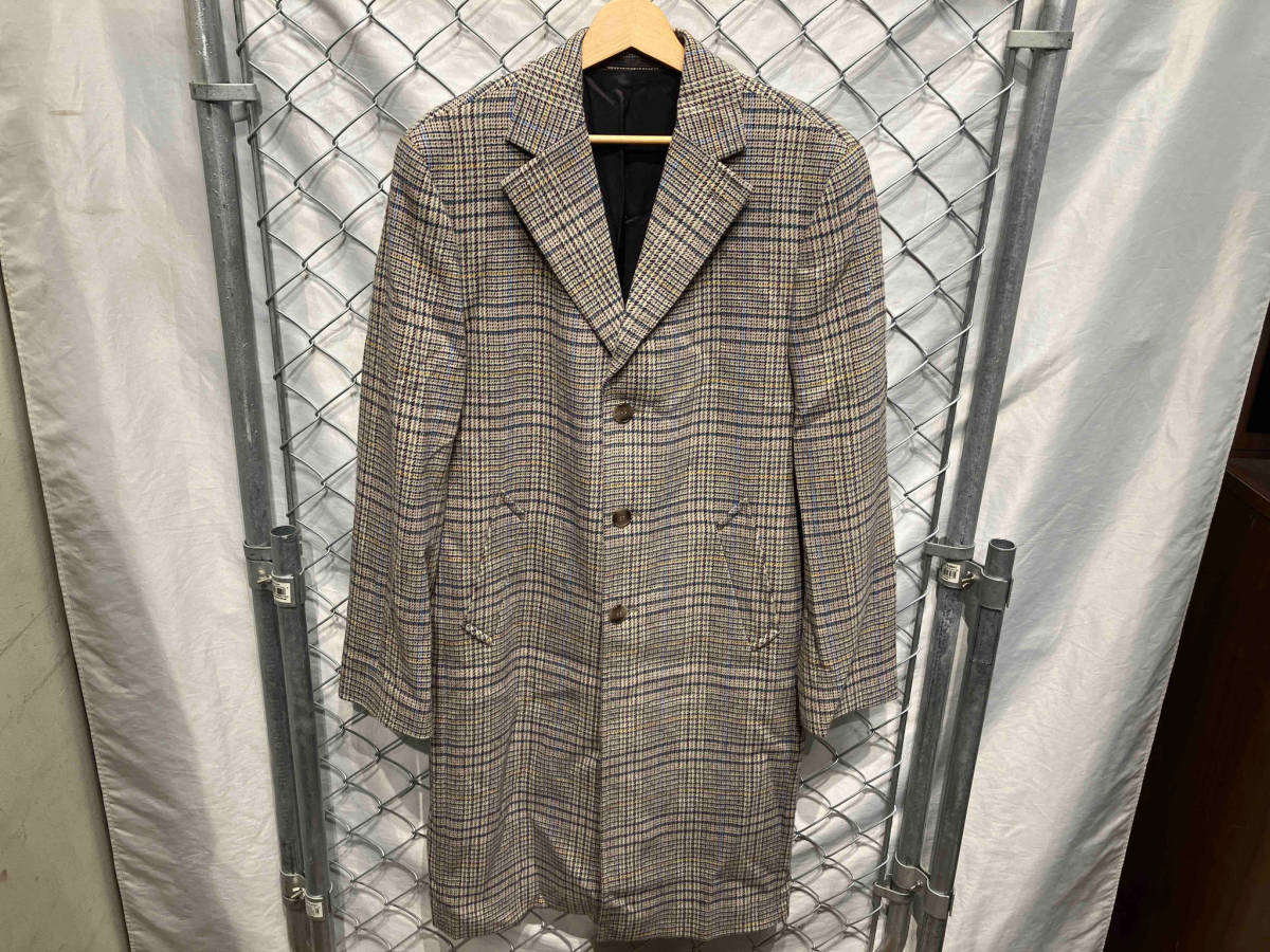 agnes b. Wool Check Chester Coat Size:46 Made in Romania アニエスベー チェックチェスターコート ウール ベージュ_画像1