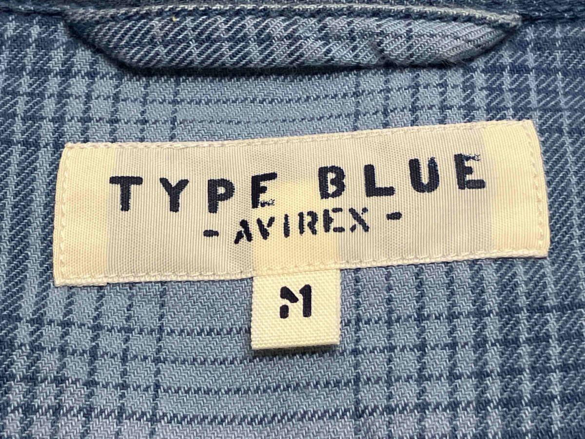 AVIREX TYPE BLUE 長袖シャツ バック刺繍 Mサイズ ブルー チェック柄 メンズ秋冬物_画像3