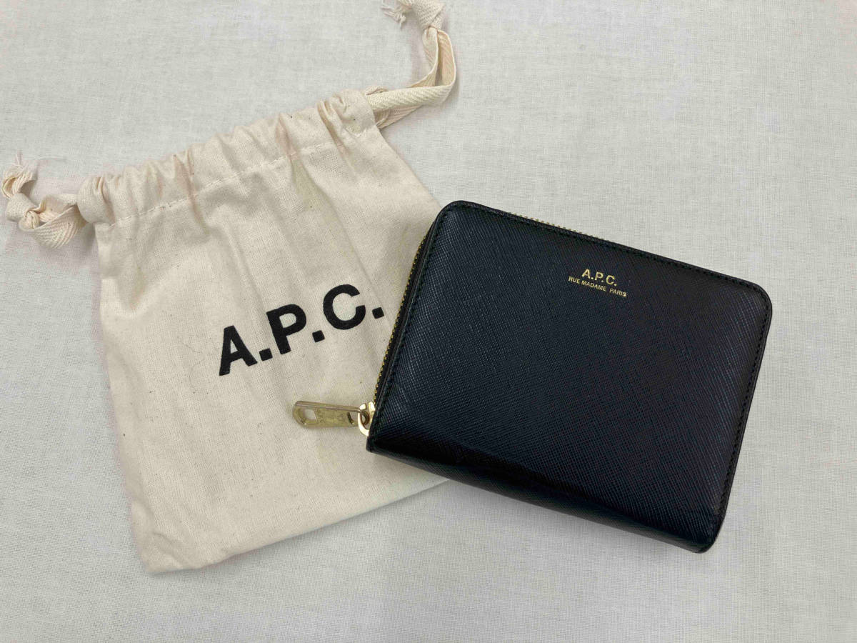 【保存袋付】A.P.C. アーペーセー 二つ折り財布 小銭入れ付 ブラック 店舗受取可_画像1