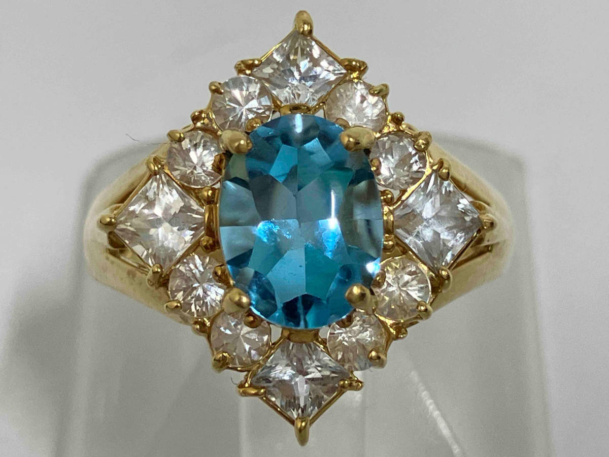 激安正規 K18/天然ブルートパーズ/白濁石/デザインリング/指輪/11号/4.5g 店舗受取可 トパーズ