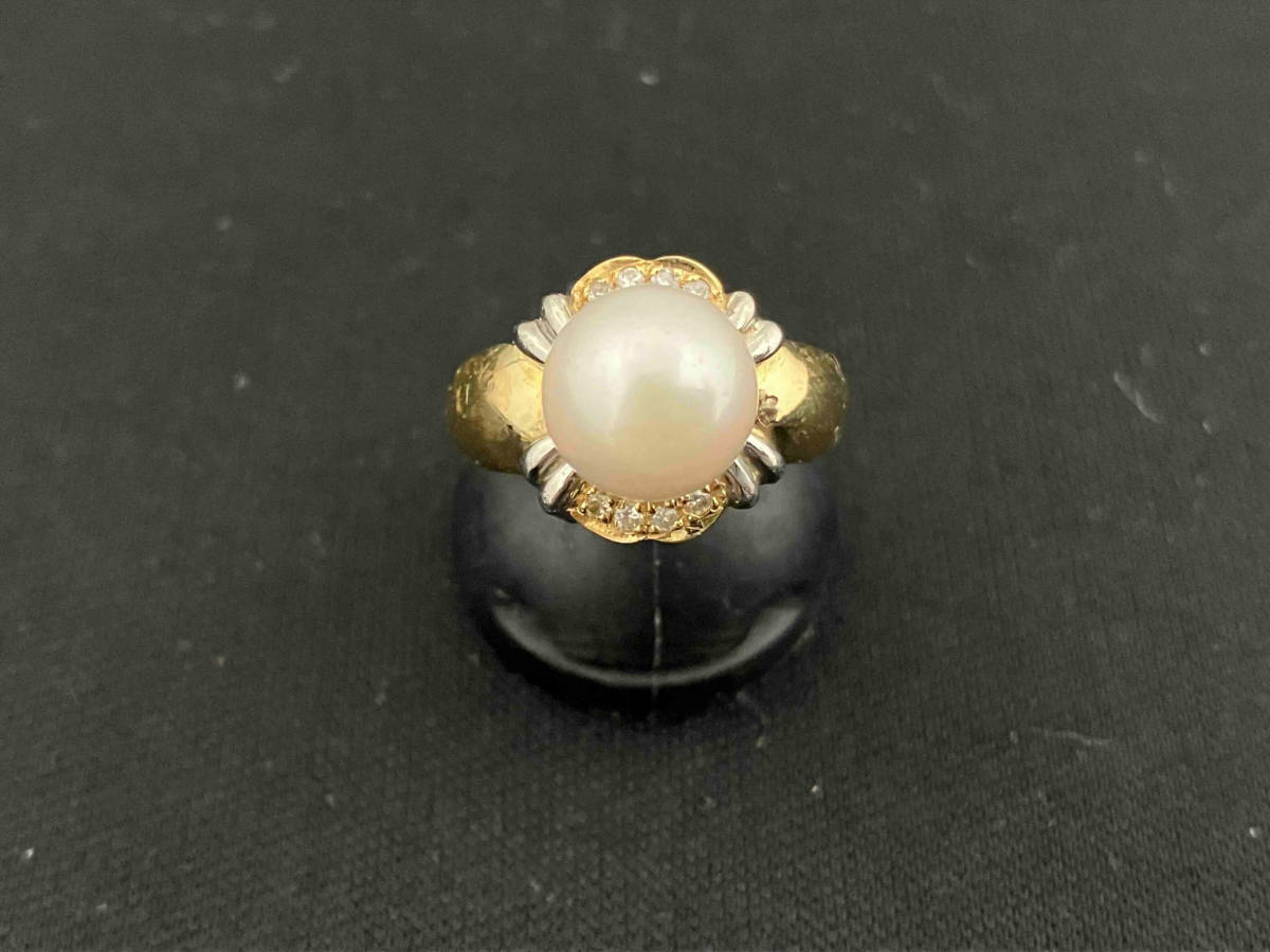 激安挑戦!! K18/Pt900/パール約8.5mm/#12/D0.07ct/5.3g/リング その他