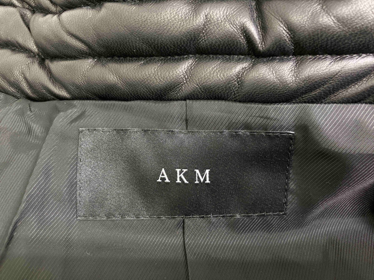 AKM エイケイエム B287 レザーダウンジャケット 羊革 ダウンジャケット レザー サイズM メンズ ブラック 黒 フーデッドダウン フード_画像4