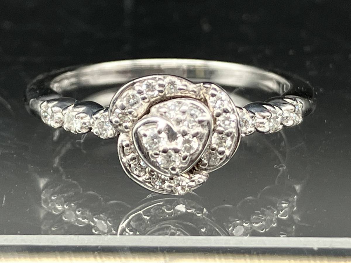 ポンテヴェキオ K18WG ダイヤモンド 0.15ct バラ 薔薇 リング 指環 花 18金 ホワイトゴールド PONTE VECCHIO