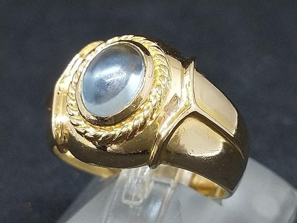 K18 18金 YG クリアブルー 水色石 デザイン リング 指輪 イエローゴールド 8.0g #12 店舗受取可_画像2