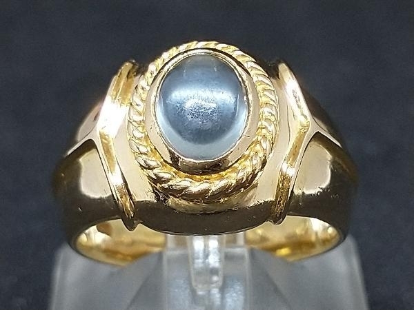 K18 18金 YG クリアブルー 水色石 デザイン リング 指輪 イエローゴールド 8.0g #12 店舗受取可_画像1