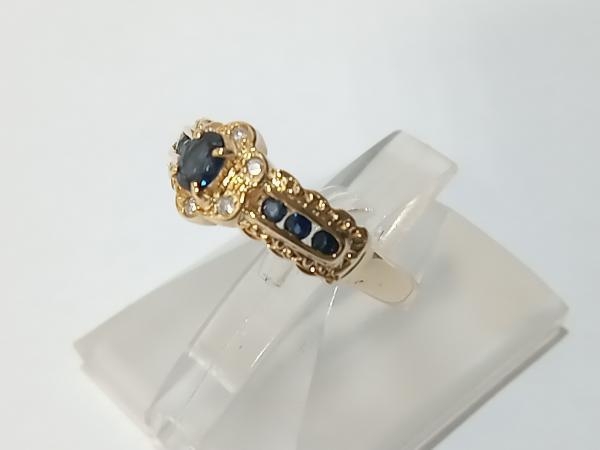 SALE！【天然ブルーサファイア】K18／ダイヤ0.03ct／11.5号／2.8g イエローゴールド 18金 リングの画像2