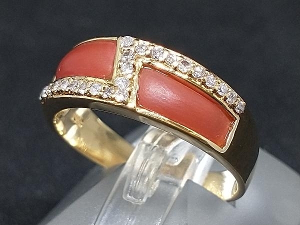 K18 18金 YG ダイヤモンド オレンジ石 デザイン リング 指輪 イエローゴールド D0.13ct 3.2g #13 店舗受取可