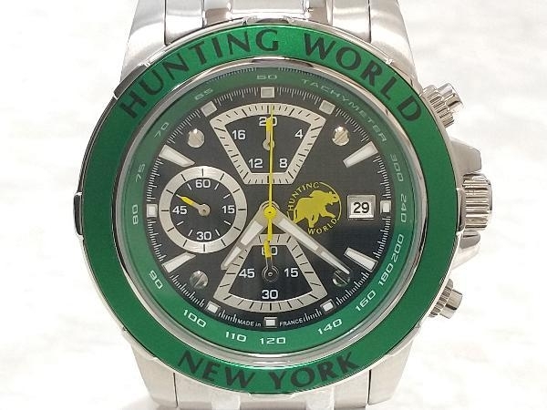 箱付き HUNTING WORLD ハンディングワールド ベルサーリオ HW401 クォーツ SS ステンレス グリーン文字盤 シルバー 腕時計 店舗受取可