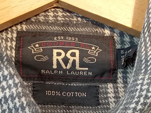 RRL RALPH LAUREN ダブルアールエル ラルフローレン コットンチェックネルシャツ 一つ星 ネルシャツ グレー XSサイズ_画像3